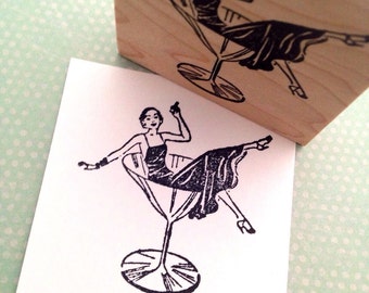 Party Lady in a Martini Glass Rubber Stamp Handmade by 100 Proof Press