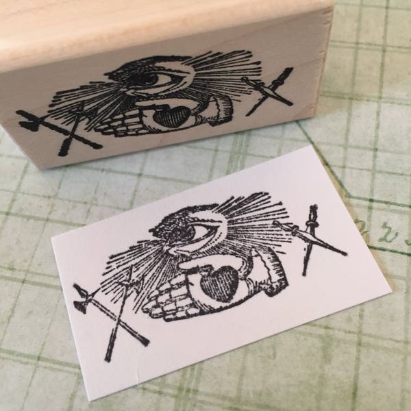 All Seeing Eye with Swords and Heart Hand Rubber Stamp
