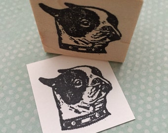 Boston Terrier Wood Mounted Rubber Stamp 3936