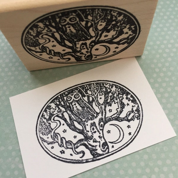 Owl in a Tree  Wood Mounted Rubber Stamp 6433