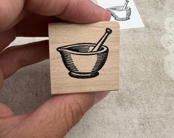 Mortar and Pestle Wood Mounted Rubber Stamp 5262
