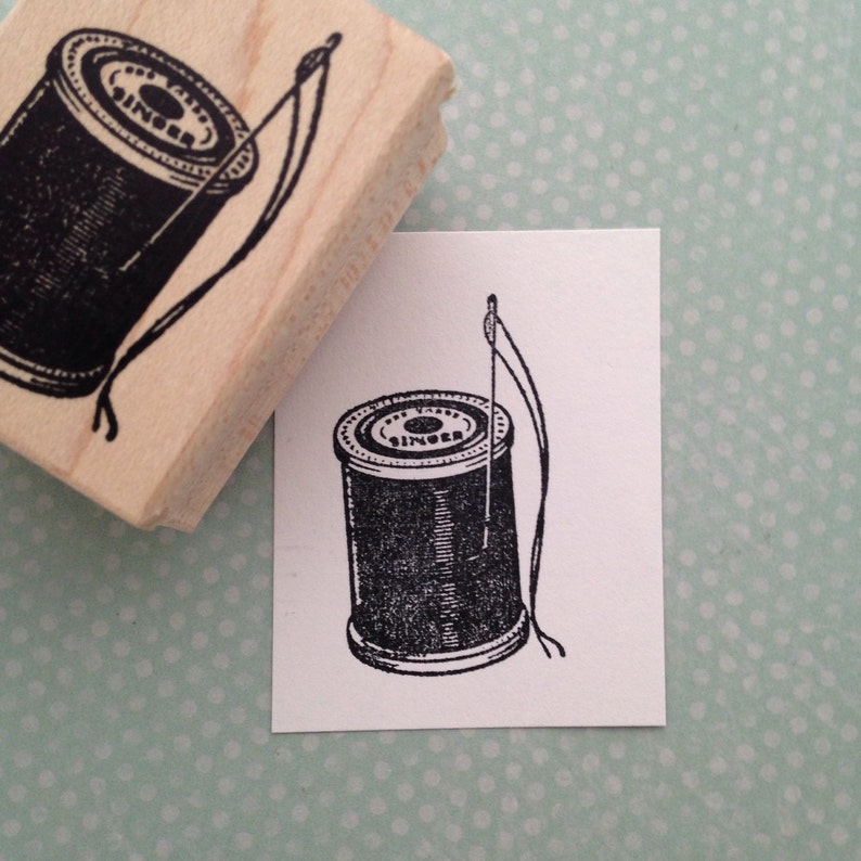 Spool of Singer Thread Wood Mounted Rubber Stamp 3699