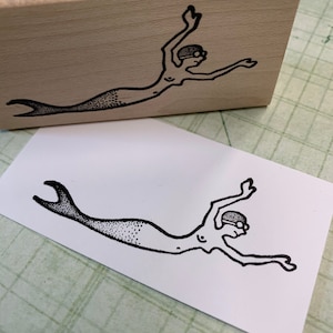 Swimming Mermaid Rubber Stamp