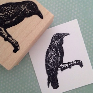 Raven on Branch Rubber Stamp 3863
