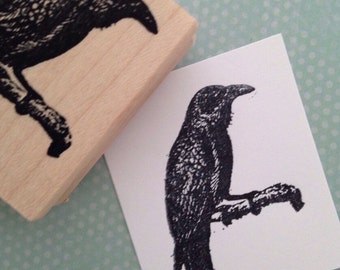 Raven on Branch Rubber Stamp 3863