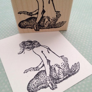 Sitting Mermaid  Wood Mounted Rubber Stamp 5726