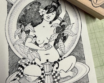 Coffee Goddess Rubber Stamp: Large Cup of Coffee, Moka Pot
