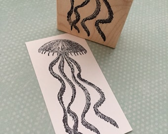 Timbro in gomma Medusa: Timbro marino con motivo oceano, montato su legno, modello 5401