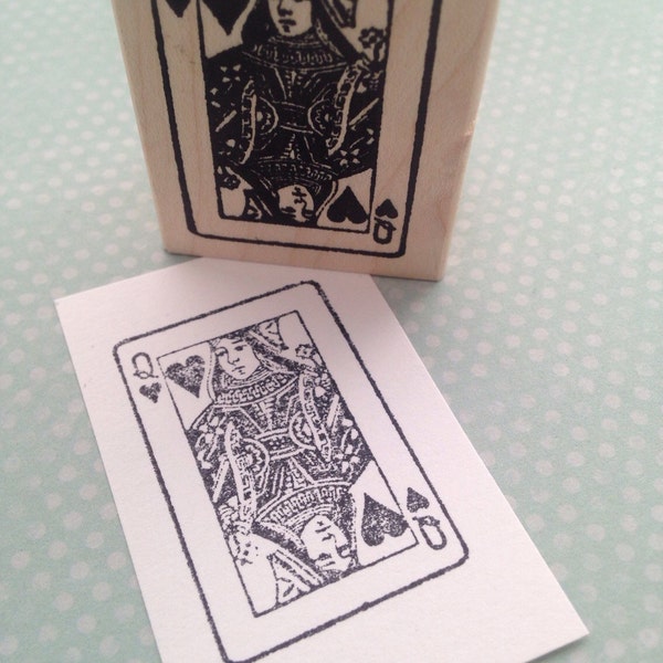 Queen of Hearts Playing Card  Wood Mounted Rubber Stamp 2176
