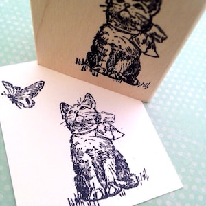Kitten and  Butterfly Wood Mounted Rubber Stamp 1735