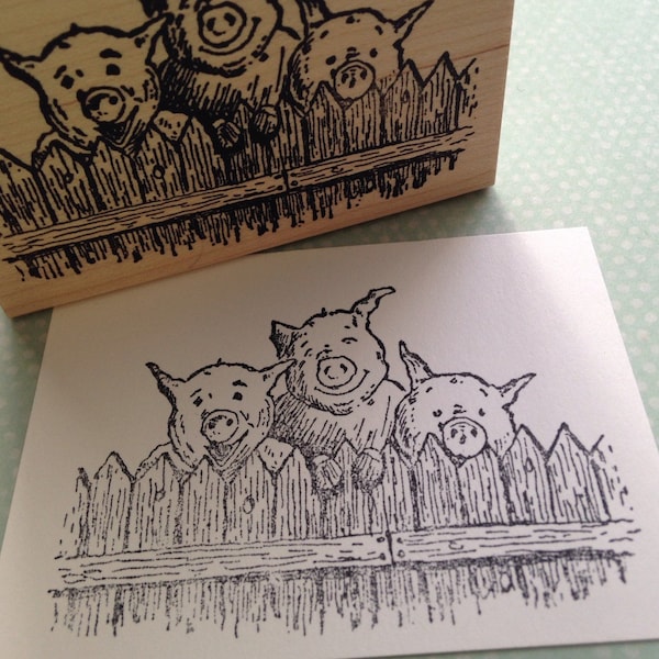 Three Pigs  Wood Mounted Rubber Stamp 4616