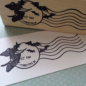 Rubberstempel Halloween-heks en vleermuizen annulering 6404