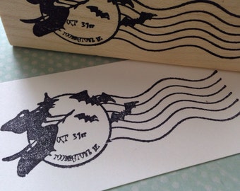 Halloween Witch and Bats Cancellation Marks Rubber Stamp 6404