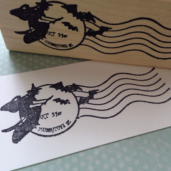 Halloween Witch and Bats Cancellation Marks Rubber Stamp 6404