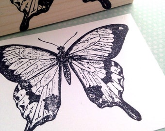 May include: Black and white line art illustration of a butterfly with detailed wings. The butterfly is printed on a white card.