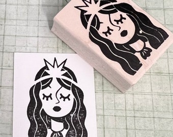 Mermaid Rubber Stamp Princess Stamp Beauty Rubber Stamp