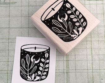 Moon and Floral Candle Rubber Stamp Ritual Self Care