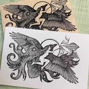 Lady Riding a Raven Rubber Stamp