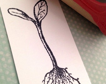 Seed Sprout with Roots  Wood Mounted Rubber Stamp 6331