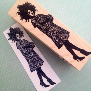 Lady in Leopard Print Coat Mounted Rubber Stamp 4772