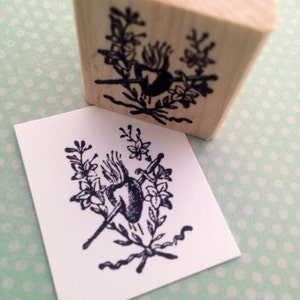 Flaming  Heart Sacred Heart With Sword Rubber Stamp