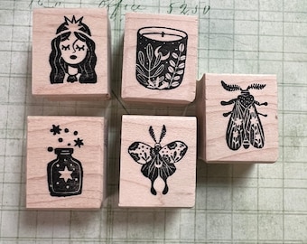 Magical Rubber Stamp Set: Princess, Moths, Candle, Potion