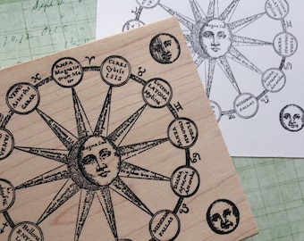 sun moon chart rubber stamp 6649