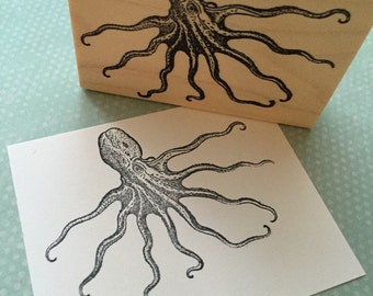 Octopus Rubber Stamp - Wood Mounted, Scrapbooking, Art Making (2.5 inch) 5919