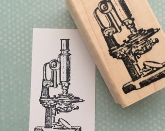 Microscope, Science Lab Wood Mounted Rubber Stamp Supply for Crafts, Card Making, and Journaling Bucket List Journal 3274