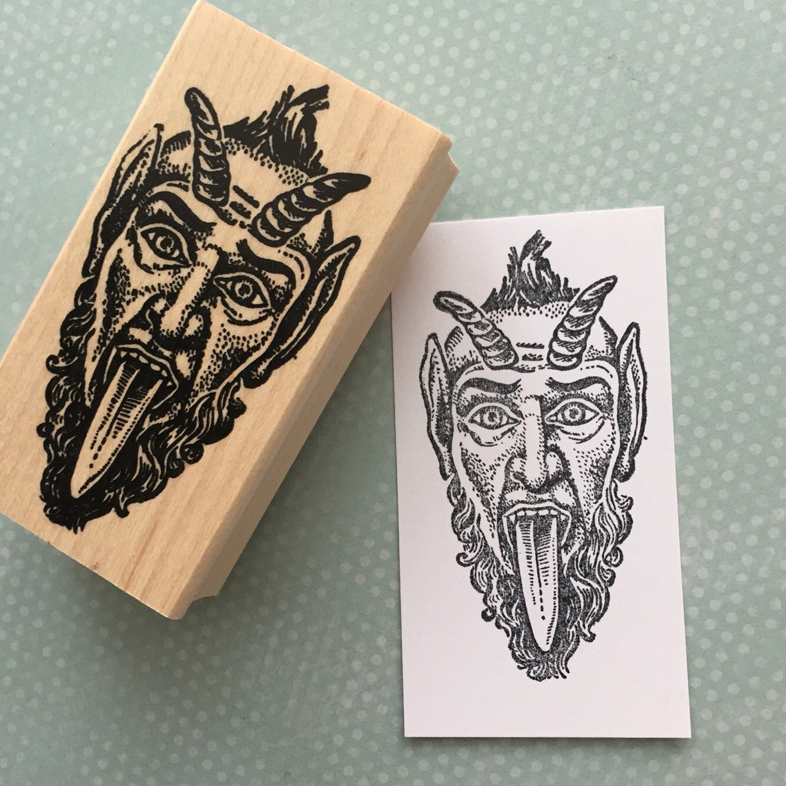 KRampus wood mounted Rubber Stamp
