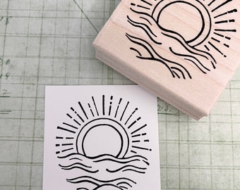 Sun and Waves  Rubber Stamp Large Round Stamp Ocean Rubber Stamp