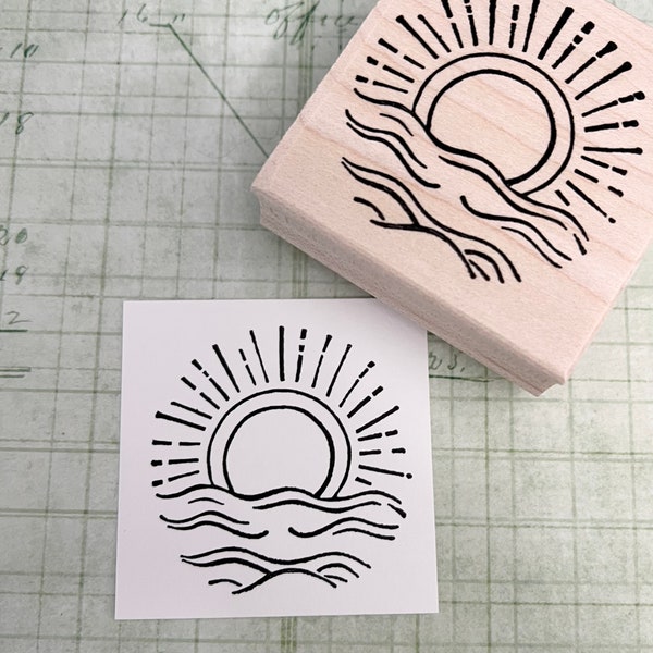 Sun and Waves  Rubber Stamp Large Round Stamp Ocean Rubber Stamp