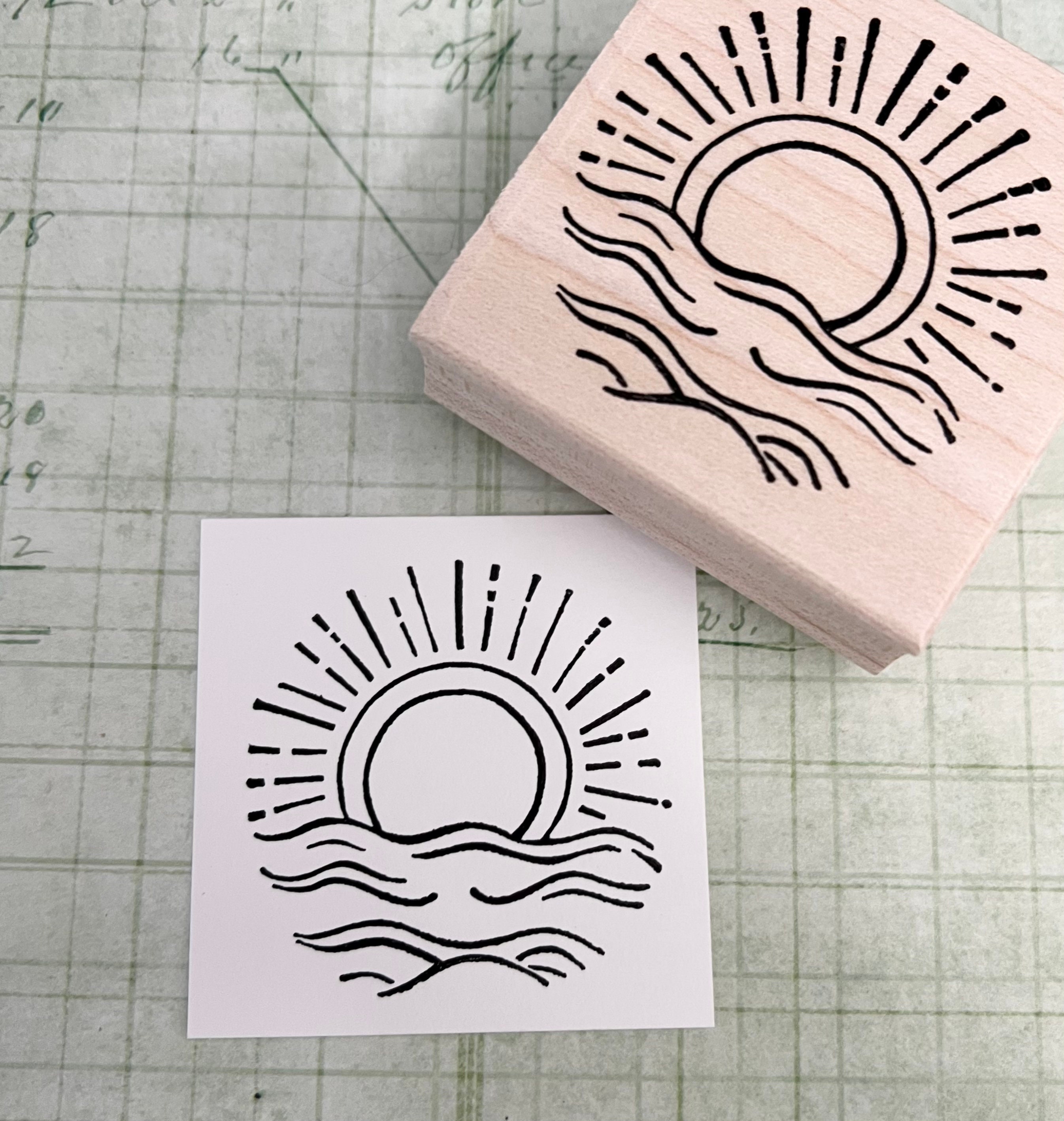 Sun and Waves  Rubber Stamp Large Round Stamp Ocean Rubber Stamp
