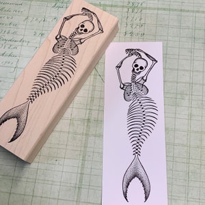 Skelly Mermaid Rubber Stamp