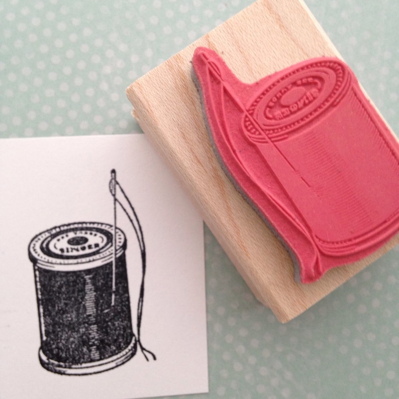 Spool of Singer Thread Wood Mounted Rubber Stamp 3699