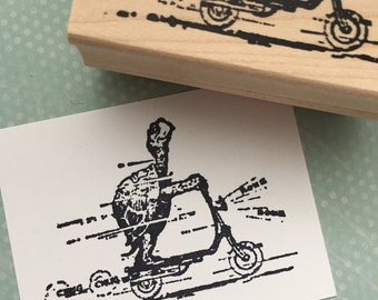 Turtle On Scooter Wood Mounted Rubber Stamp  6128