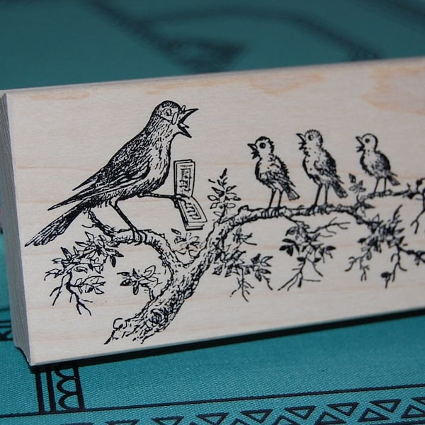 Songbirds Singing Lesson Wood Mounted Rubber Stamp 3313