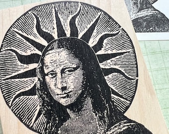 Mona Lisa with Sun Rays Wood Mounted Stamp