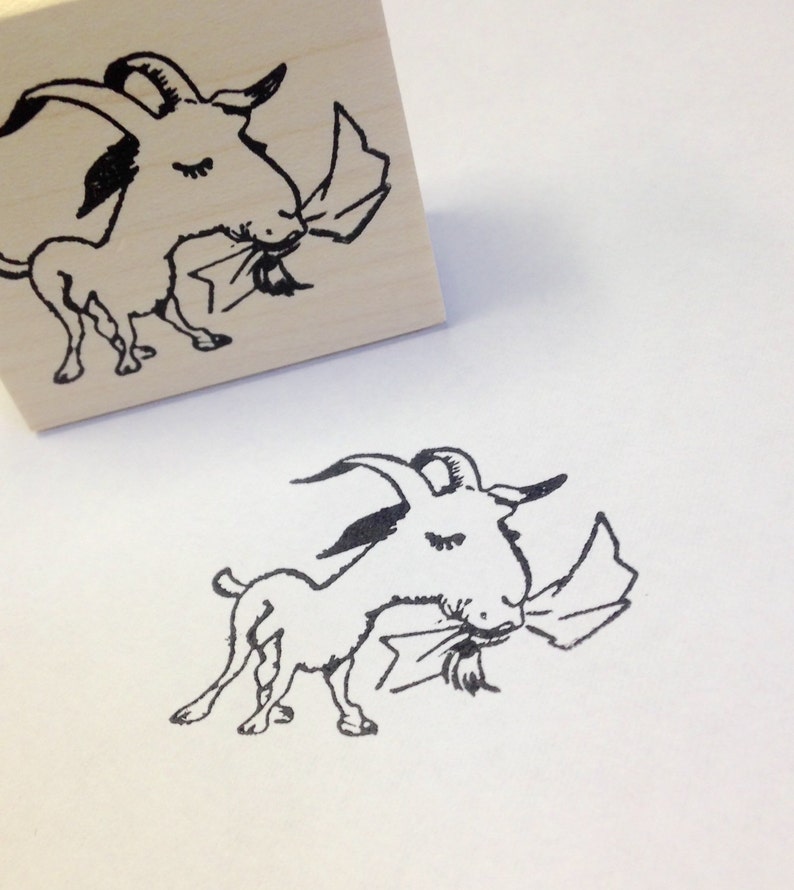 Goat Eating your Mail Wood Mounted Rubber Stamp 6474 image 2