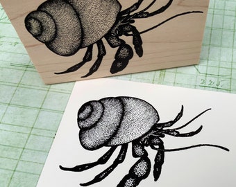 Large Hermit Crab Rubber Stamp Detailed Stamp Crab Stamp Journal Stamp Creature Stamp