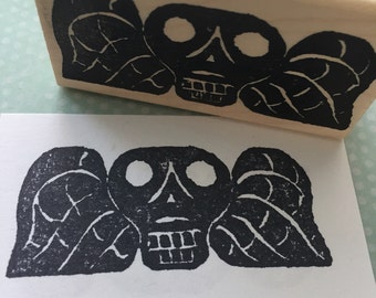 Winged Skull Wood Mounted Rubber Stamp 6469