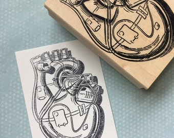 Steampunk Machine Heart Rubber Stamp