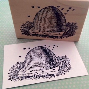 Bijenkorf hout gemonteerd rubber stempel 3898 Skep rubber stempel imker stempel honing bijen stempel