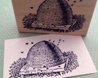 Beehive Wood Mounted Rubber Stamp: Beekeeper Craft Stamp 3898