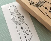 Girl with Tall Hat and a Pocket Wood Rubber Stamp 6461