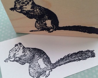 Squirrel Eating Acorn  Wood Mounted Rubber Stamp 6140