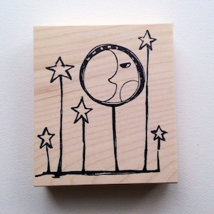 Stars and Moon Garden Wood Mounted Rubber Stamp