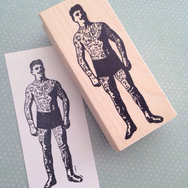 Dude with Tattoos Wood Mounted Rubber Stamp 5543