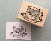 Floral Teacup Wood Mounted Rubber Stamp 4663