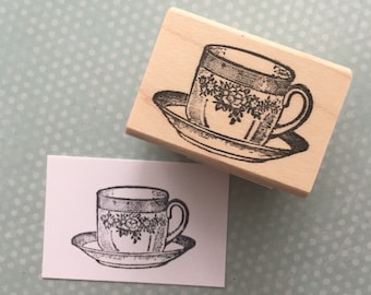 Floral Teacup Wood Mounted Rubber Stamp 4663